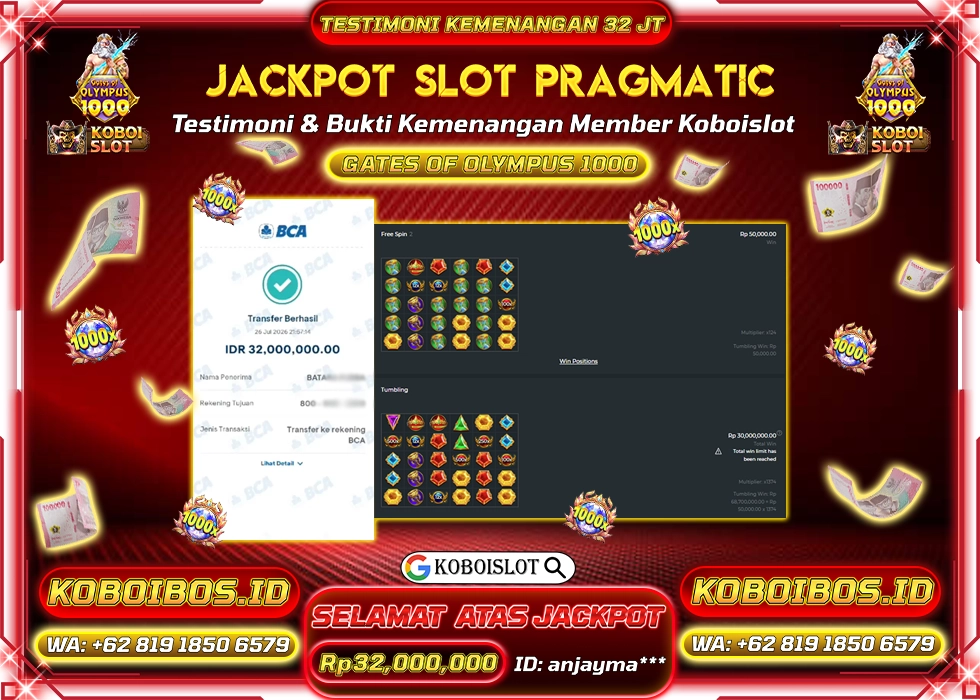 BUKTI KEMENANGAN anjayma*** SLOT GACOR GATES OF OLYMPUS 1000 Rp32.000.000,- LUNAS